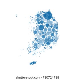 map of south korea filled with hexagons of different sizes and with varying degrees of transparency