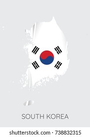Map Of South Korea With Flag As Texture Isolated On Grey Background. Vector Illustration