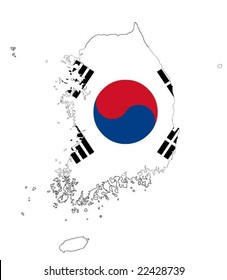 Map of South Korea with flag in vector art