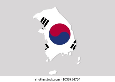 map of south korea with flag,vector illustration