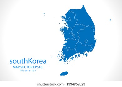 Map of south Korea - High detailed blue map on white background. Abstract design vector illustration