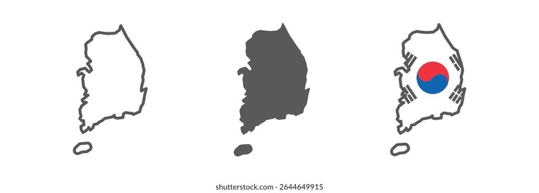 Mapa de Coreia do Sul coleção de ícones, país e geografia, Coreia do Sul mapa sinal vetor conjunto gráficos, traço editável ícone linear, eps 10
