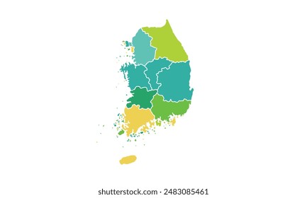 Mapa de Corea del Sur aislado estilo colorido moderno. para diseños de Sitio web, fondo, educación, preciso, personalizable, Viajes por todo el mundo, mapa silueta de fondo, geografía de la tierra, política, informes. 