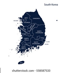 Map of South Korea with names.