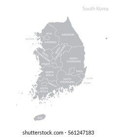 Map of South Korea with names. Vector