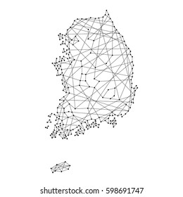 Mapa de Corea del Sur de las líneas negras polígonales y puntos de ilustración vectorial