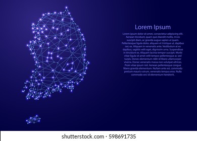 Mapa de Corea del Sur de las líneas azules polgonales y brillantes estrellas ilustraciones vectoriales