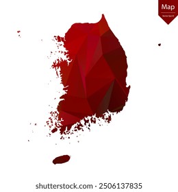 Mapa de Corea del Sur - Rojo Geométrico Rumpled Triangular, Diseño Poligonal. Ilustración vectorial eps 10.