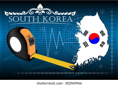 Map of South korea with ruler, vector.