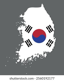 Map of South Korea. Silhouette of South Korea in flag colors.