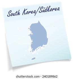 Map of South Korea as sticky note in blue