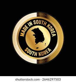 Mapa da Coreia do Sul. Ilustração vetorial. Logotipo, ícone e símbolo. Coreia do Sul mapa selo de ouro. 