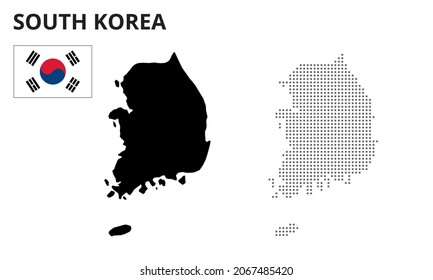 Mapa de la silueta vectorial de corea del sur. Mapa de corea del sur. Bandera de Corea del Sur