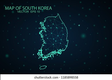 Map South Korea. Wire Frame 3D mesh polygonal network line, design sphere,South Korea map on dark background. Vector illustration eps 10.