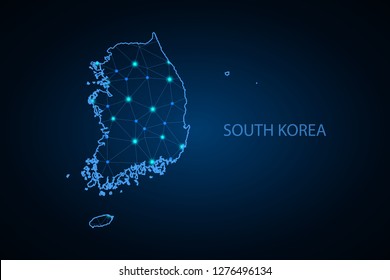 Map of South Korea. Wire frame 3D mesh polygonal network line, design sphere, dot and structure. communications map of South Korea. Vector Illustration EPS10. - Vector