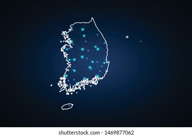 Map of South Korea. Wire frame 3D mesh polygonal network line, design sphere, dot and structure. communications map of South Korea. Vector Illustration EPS10.