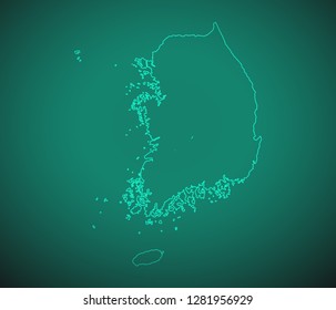 Map of South Korea,Green map on dark background. Vector illustration eps 10.