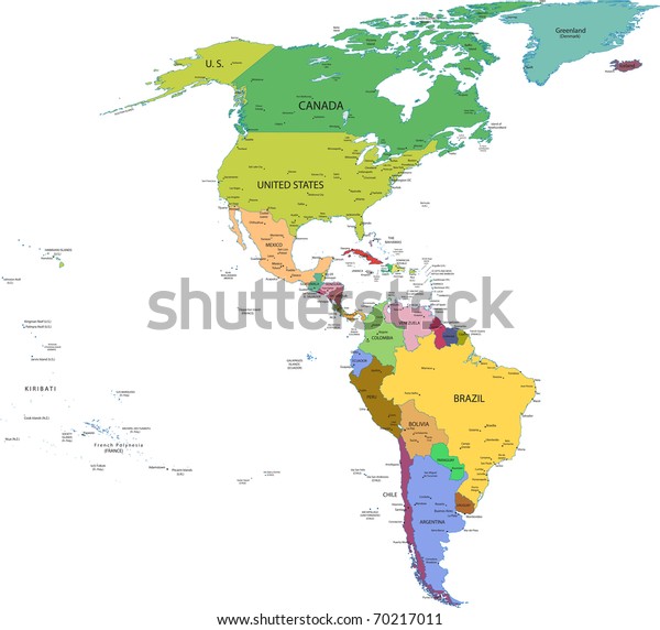 国 首都 主要都市を持つ南米と北米の地図 のベクター画像素材 ロイヤリティフリー