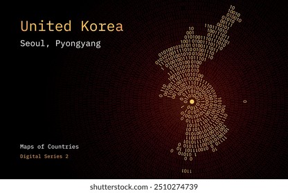 A map of South and North Korea depicted in zeros and ones in the form of a circle. The capital, Seoul, is shown in the center of the circle   	 . United Korea