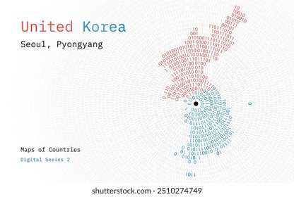 A map of South and North Korea depicted in zeros and ones in the form of a circle. The capital, Seoul, is shown in the center of the circle   	 . United Korea