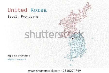 A map of South and North Korea depicted in zeros and ones in the form of a circle. The capital, Seoul, is shown in the center of the circle   	 . United Korea