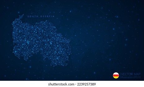Map of South Ossetia modern design with polygonal shapes on dark blue background. Business wireframe mesh spheres from flying debris. Blue structure style vector illustration concept.