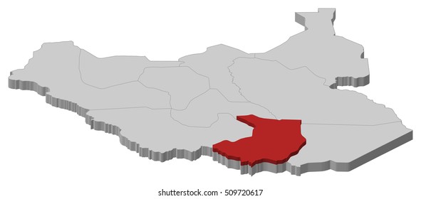 Map - South Sudan, Central Equatoria - 3D-Illustration