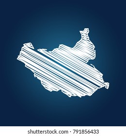 Map of South Sudan, Drawing map on blackboard of South Sudan. drawn on chalkboard with scribbled map of South Sudan can be use for education. vector illustration.