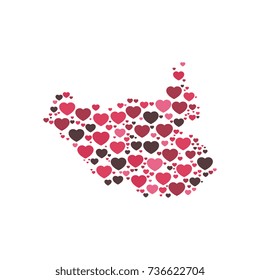 map of south sudan filled with hearts of different sizes and colors
