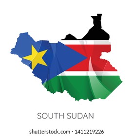 Map Of South Sudan With Flag As Texture Isolated On white Background. Vector Illustration