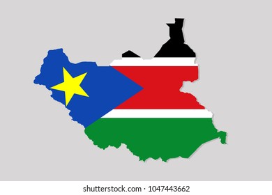 Map of South Sudan with flag,vector illustration