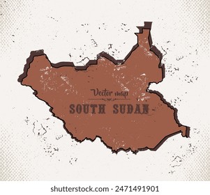 Map of South Sudan in the old style, brown graphics in retro western style.