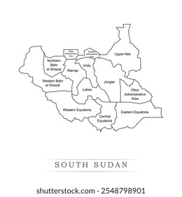 Karte von Südsudan mit Vertretung der Verwaltungseinheiten