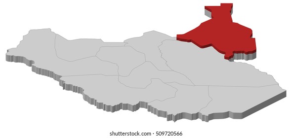 Map - South Sudan, Upper Nile - 3D-Illustration
