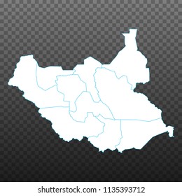 Map of South Sudan. Vector illustration on transparent background. Items are placed on separate layers and editable. Vector illustration eps 10.
