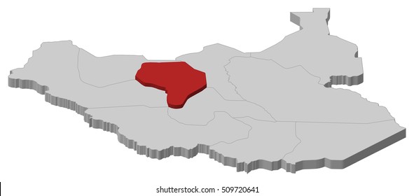 Map - South Sudan, Warrap - 3D-Illustration