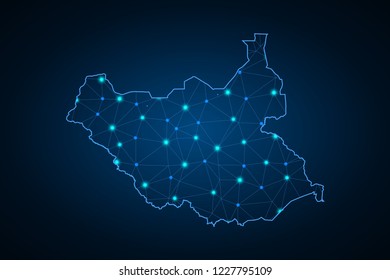 Map of south Sudan. Wire frame 3D mesh polygonal network line, design sphere, dot and structure. communications map of south Sudan. Vector Illustration EPS10.