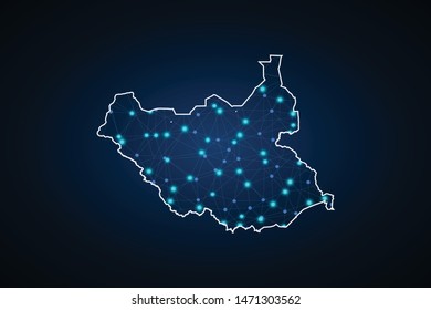 Map of south Sudan. Wire frame 3D mesh polygonal network line, design sphere, dot and structure. communications map of south Sudan. Vector Illustration EPS10.