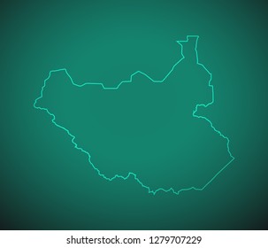 Map of South Sudan,Green map on dark background. Vector illustration eps 10.