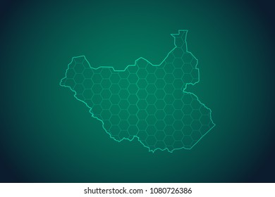 Map of South Sudan-Wire frame 3D mesh polygonal network line, design sphere, dot and structure. Vector illustration eps 10.