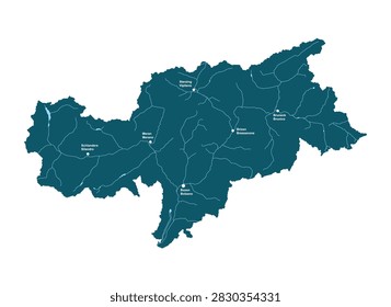 Map of South Tyrol with cities. Vector infographic illustration.