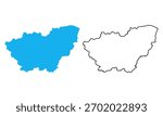 Map of South Yorkshire, an administrative county of England. Map with detailed outlines and blue silhouettes