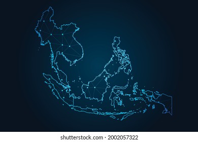 Map of southeast asia , Abstract mash line and point scales on dark background for your web site design map logo, app, ui,Travel. Vector illustration eps 10.