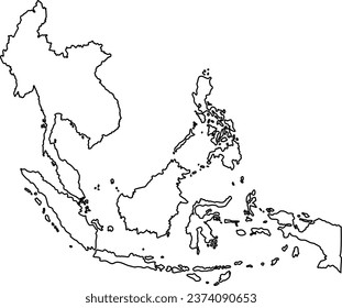 Map of South-East Asia ASEAN With Thick Outline