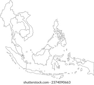 Map of South-East Asia ASEAN With Thin Borders