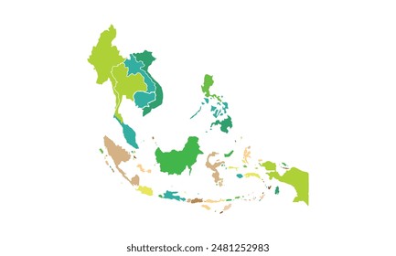 Map of southeast asia isolated modern colorful style. for website layouts, background, education, precise, customizable, Travel worldwide, map silhouette backdrop, earth geography, political, reports.