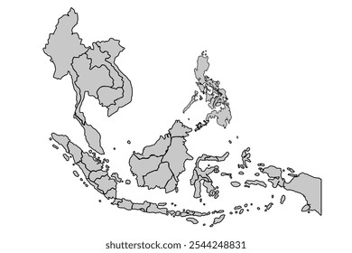 Map of Southeast Asia. isolated on white background.for website layouts,background,education, precise,customizable,Travel worldwide,map silhouette backdrop,earth geography, political,reports.