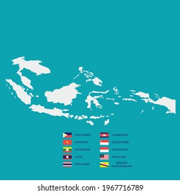 Map of Southeast Asia and state flag isolated on a white background