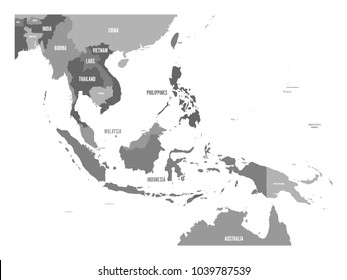 Map Of Southeast Asia. Vector Map In Shades Of Grey.