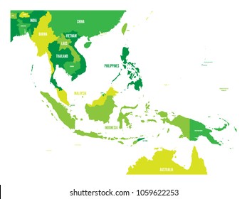 Map Of Southeast Asia. Vector Map In Shades Of Green.